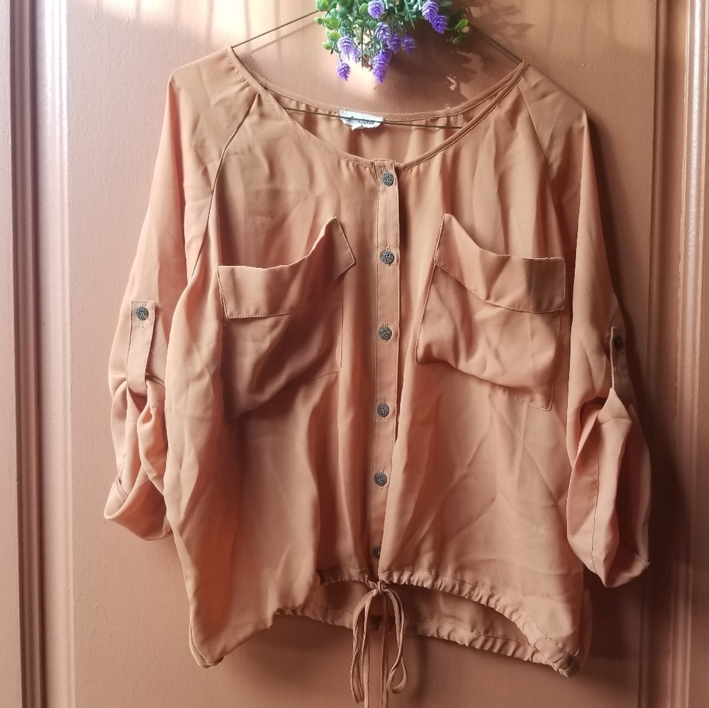 Summer Oversized Tan Button Top